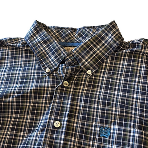 Cinch Mens Large Navy Blue Plaid Western Long Sleeve Button Down Shirt